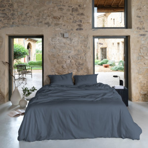 Duvet Cover Organic Washed Cotton Sateen Quartz Storm Blue
