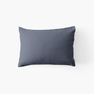 Taie d'oreiller rectangulaire satin de coton lavé bio Quartz bleu orage