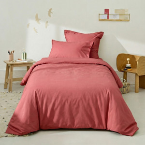 Housse de couette coton enfant Neo bois de rose