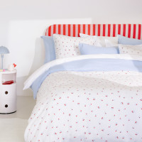 Housse de couette gaze de coton Abelia ciel cerise