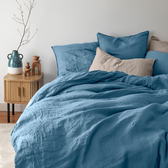 Baltic Blue Songe Linen and Washed Cotton Duvet Cover