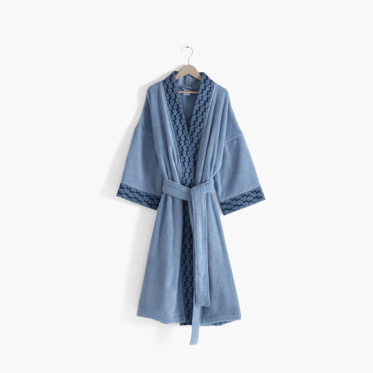 Women's bathrobe cotton kimono collar Madeleine mist blue