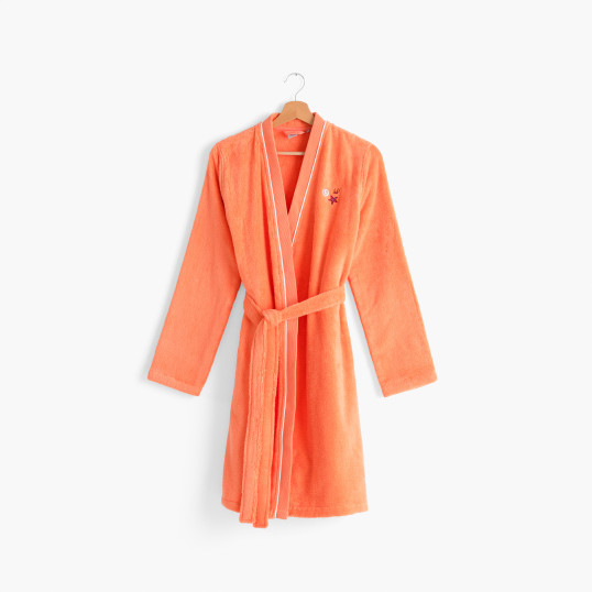 Women's bathrobe cotton kimono collar Recif pink
