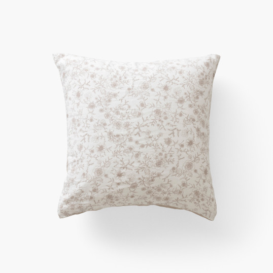 Songe grège floral square pillow case in washed linen and cotton