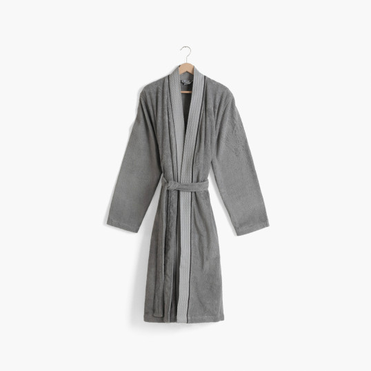 Men's bathrobe cotton kimono collar Equinoxe pewter grey