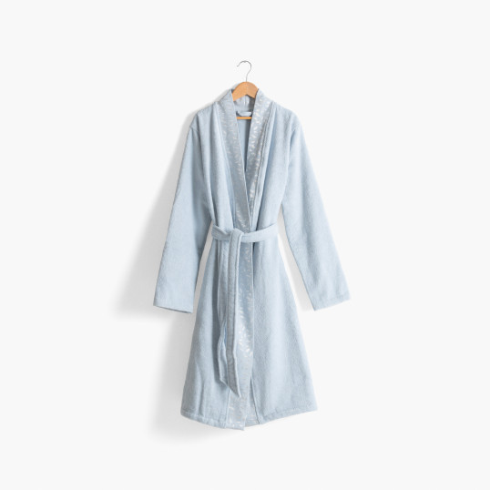 Peignoir femme coton col kimono Equinoxe bleu givre