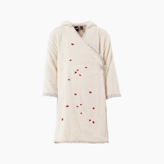 Children's organic cotton wrap-around hooded bathrobe Raphia ivory