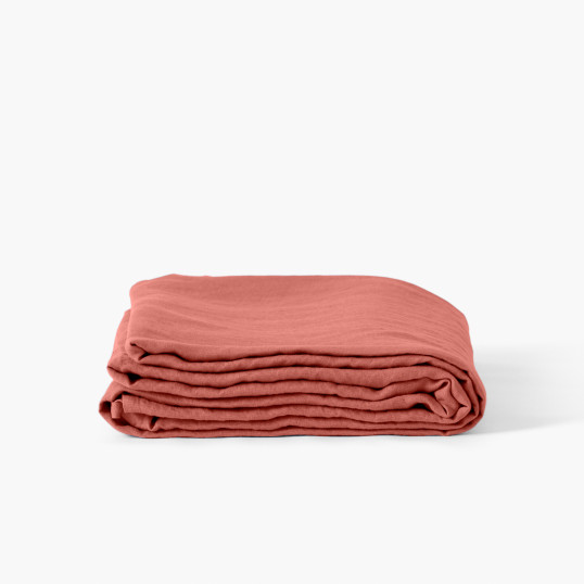 Songe terracotta washed linen bed sheet