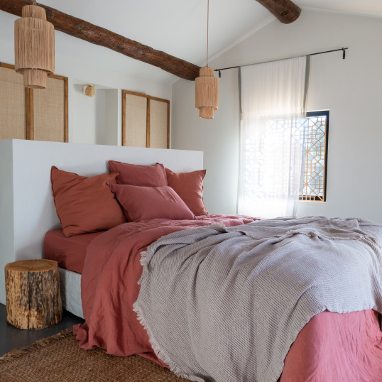 Songe terracotta duvet cover in washed linen and cotton