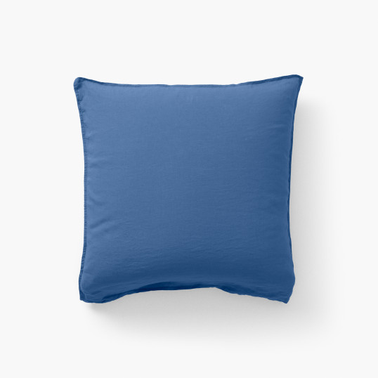 Songe china blue square pillowcase in linen and washed cotton