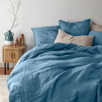 Linen and washed cotton comforter cover Songe Baltic blue