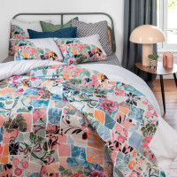 Housse de couette réversible percale de coton Azulejos