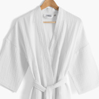 Women's bathrobe in organic cotton gauze Natural white