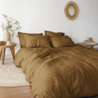 Housse de couette lin et coton lavé Songe bronze