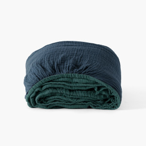 Drap housse réversible gaze de coton Infini III outre-mer / émeraude