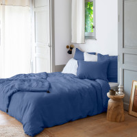 Housse de couette lin et coton lavé Songe bleu de chine