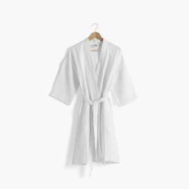 Women&apos;s bathrobe in organic cotton gauze Naturelle white