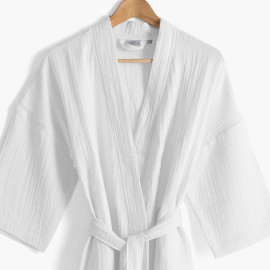 Women&apos;s bathrobe in organic cotton gauze Naturelle white