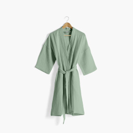 Women&apos;s natural organic cotton gauze bathrobe eucalyptus