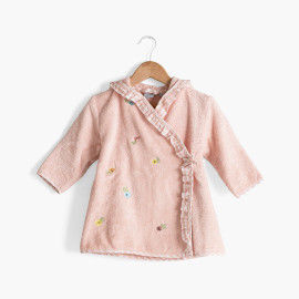 Children&apos;s organic cotton wrap dressing gown with embroidered hood Rêve d&apos;or dragée