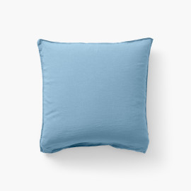 Taie d&apos;oreiller carrée lin et coton lavé Songe bleu baltique