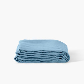 Baltic blue Songe washed linen bed sheet