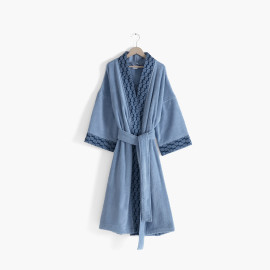 Women&apos;s bathrobe cotton kimono collar Madeleine mist blue