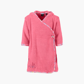 Children&apos;s organic cotton hooded bathrobe with embroidered coral Poetry