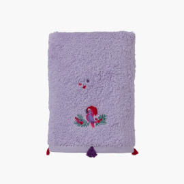 Parrot embroidered organic cotton towel Tribu parme