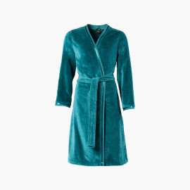 Women&apos;s cotton bathrobe with kimono collar Hesperis blue