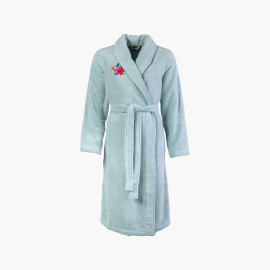 Women&apos;s soft cotton shawl collar embroidered bathrobe Ode amande