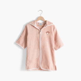 Children&apos;s bathrobe in organic cotton with zipped hood Illuminates old pink