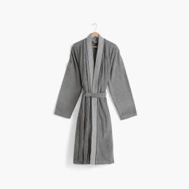Men&apos;s bathrobe cotton kimono collar Equinoxe pewter grey