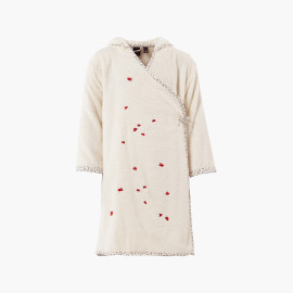 Children&apos;s organic cotton wrap-around hooded bathrobe Raphia ivory