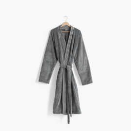 Robe de chambre homme polaire col kimono Elaphe gris clair