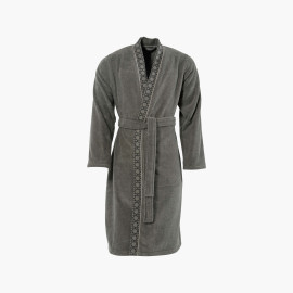 Aloevera kimono collar cotton men&apos;s bathrobe, grey