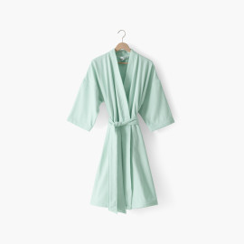 Peignoir femme coton col kimono Calypte vert d&apos;eau