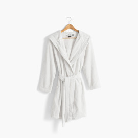 Women&apos;s hooded bathrobe in plain organic cotton Osmose white