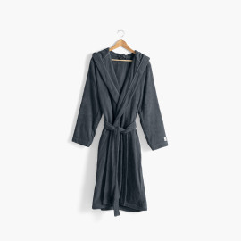 Men&apos;s bathrobe with hood, plain organic cotton Osmose charcoal
