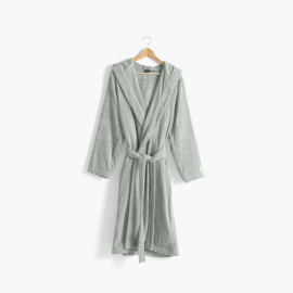 Men&apos;s bathrobe with hood, plain organic cotton Osmose lichen