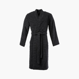 Yokosuka black cotton terry bathrobe, plain kimono