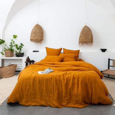 Comforter cover linen and washed cotton Songe curcuma