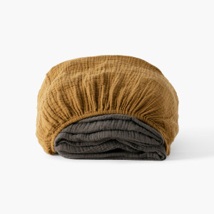 Fitted sheet cotton gauze Infini bark and absinthe
