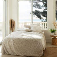 Housse de couette lin et coton lavé Songe grège floral