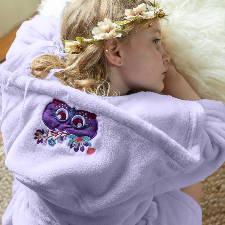 Robe de chambre enfant polaire à capuche Anouchka parme