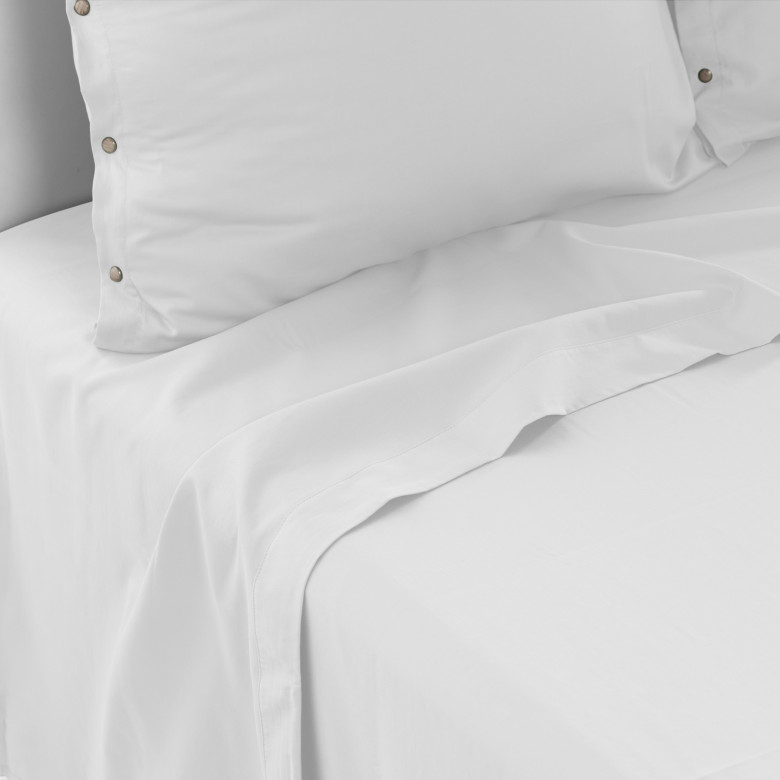 Drap de lit satin de coton lavé bio Quartz blanc