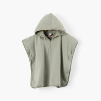 Double-sided cotton and cotton gauze poncho Lino sage
