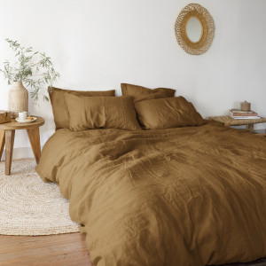 Housse de couette lin et coton lavé Songe bronze