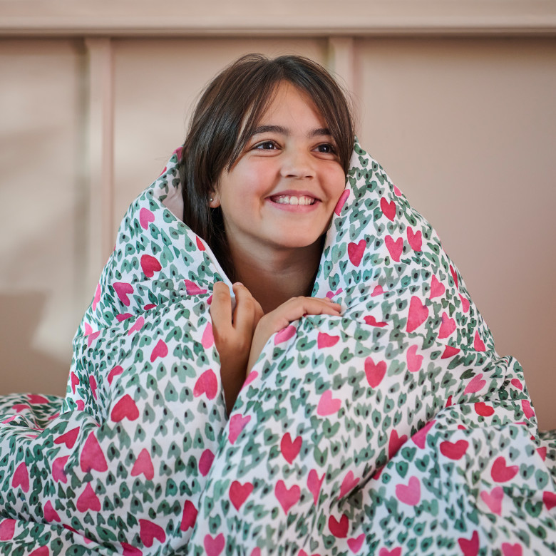 Housse de couette réversible percale de coton rosangela imprimé Carre