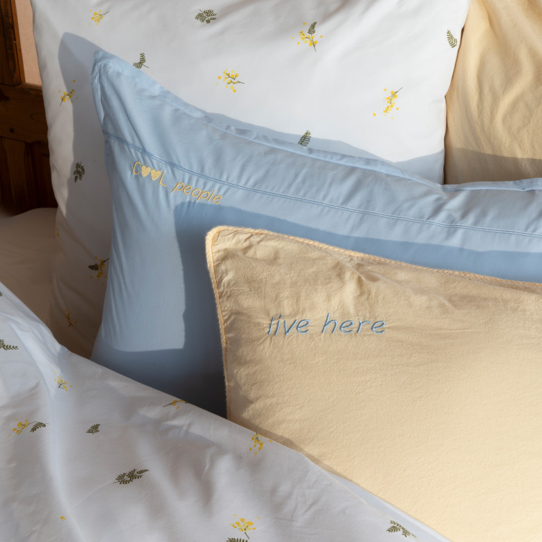Draps Housse 120x200 Cm Musihy - 1 Drap-housse + 2 Taies - Motif Carré Beige/blanc - Polyester Doux